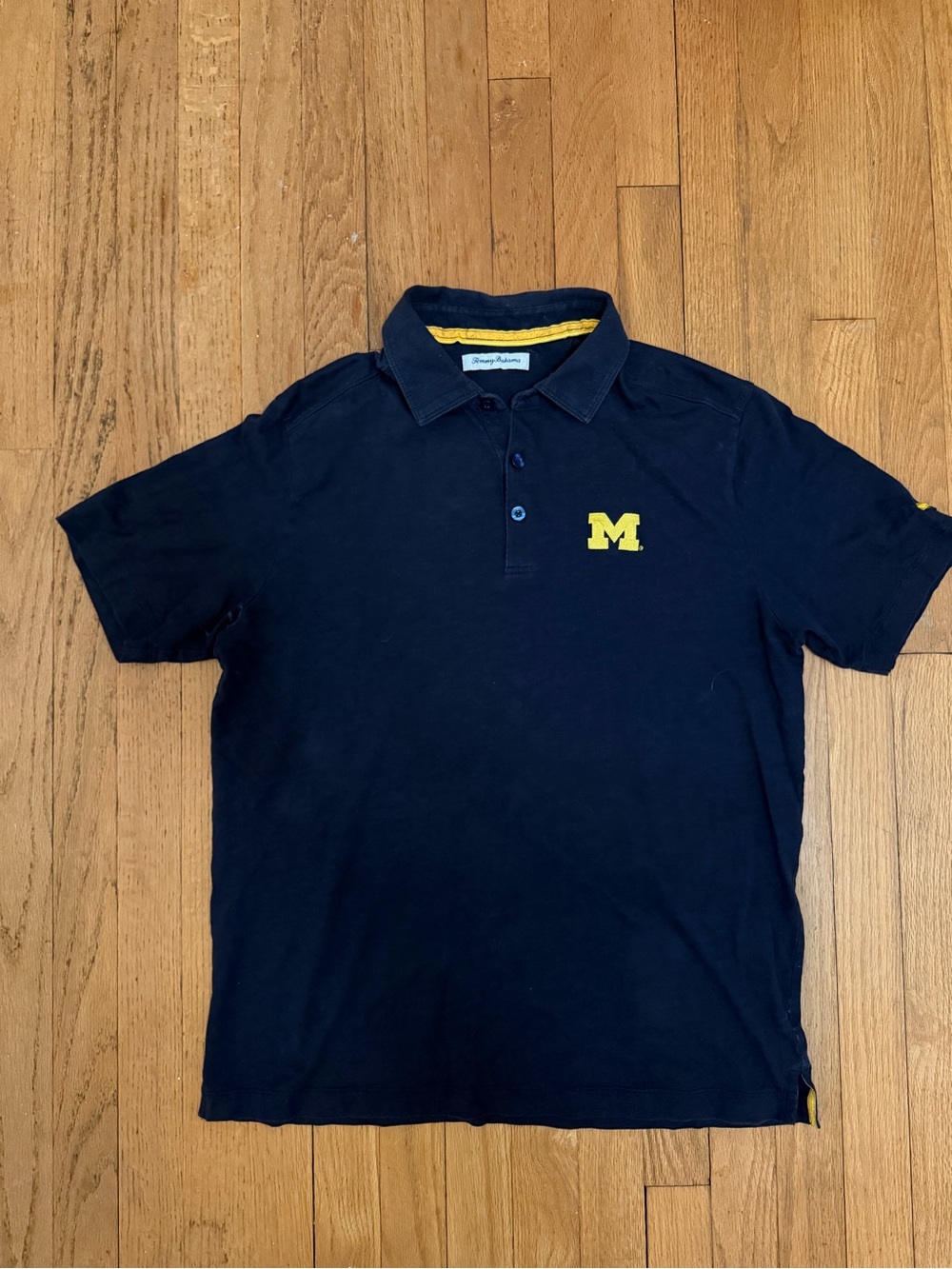 University of Michigan Wolverine Navy Polo Shirt with Yellow M Embroidery Size M